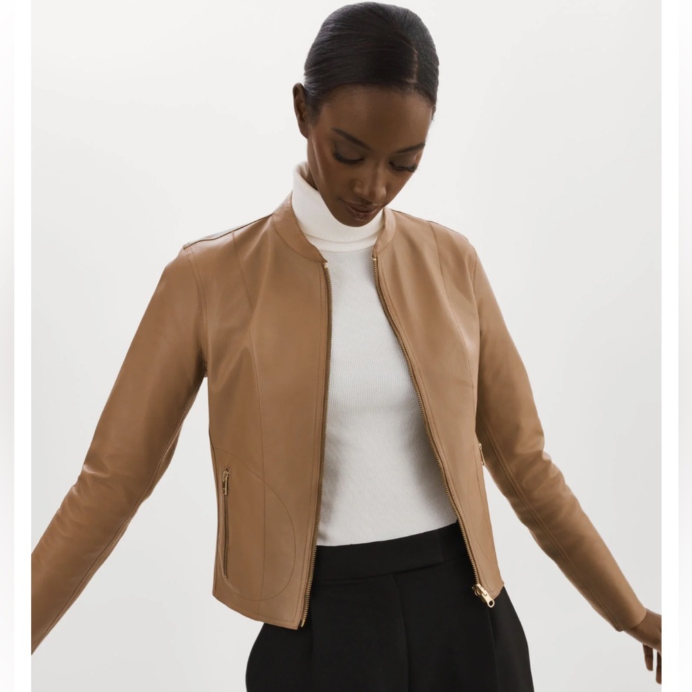 Lamarque leather reversible chapin jacket in mocha/gold, size XS